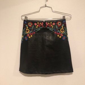 Embroidered Leather Mini Jella C Skirt